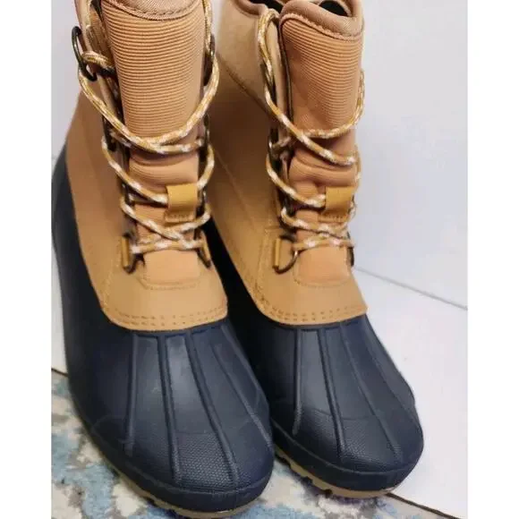 Universal Thread Women's 10 Duck Boots Waterproof Rain Lace Up Tan Black Ankle - Picture 15 of 16